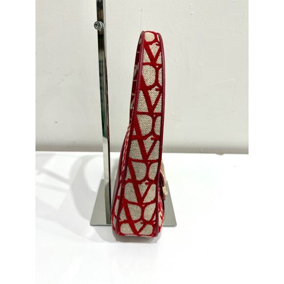 Valentino Garavani Iconographe Loco Canvas Hobo Bag Naturale Rosso V Size Small - Picture 3 of 12